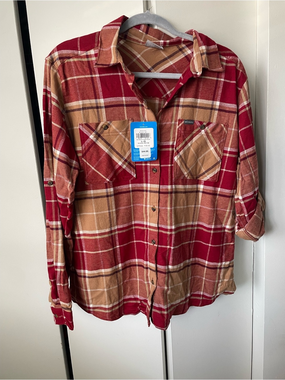 Columbia Red and Brown Plaid Button-Down Shirt